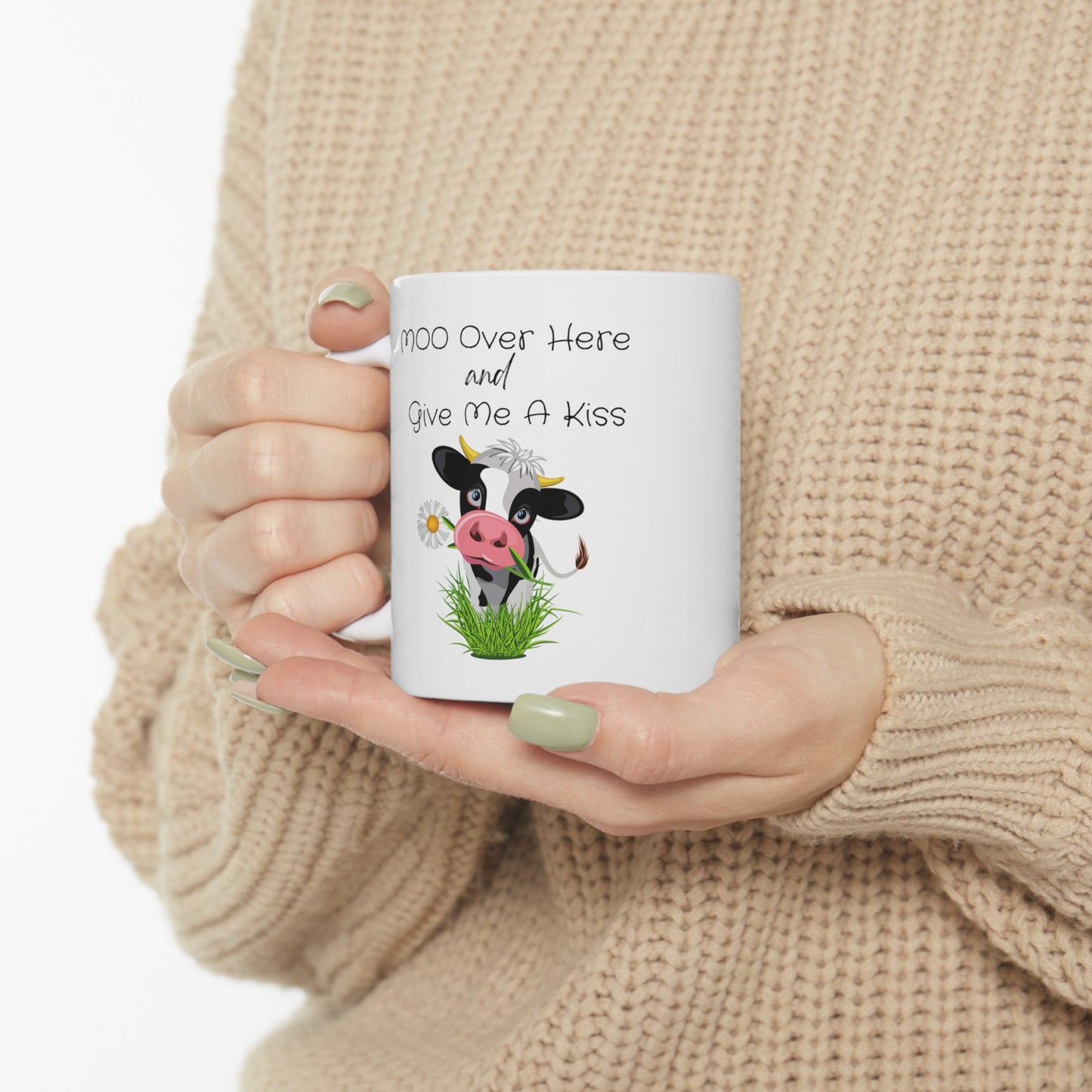 Moo Over and Give Me A Kiss Little Cow Ceramic Mug 11oz