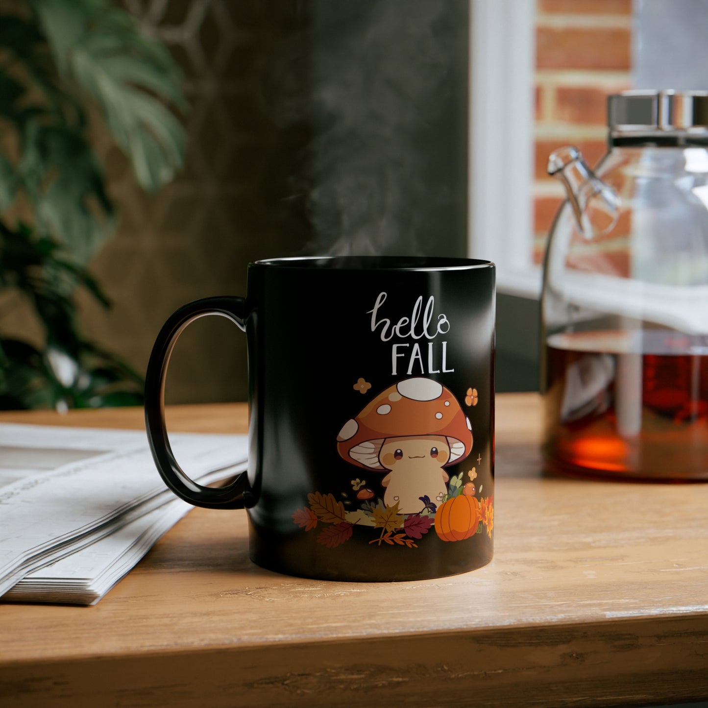 Mushroom Hello Fall 11oz Black Mug
