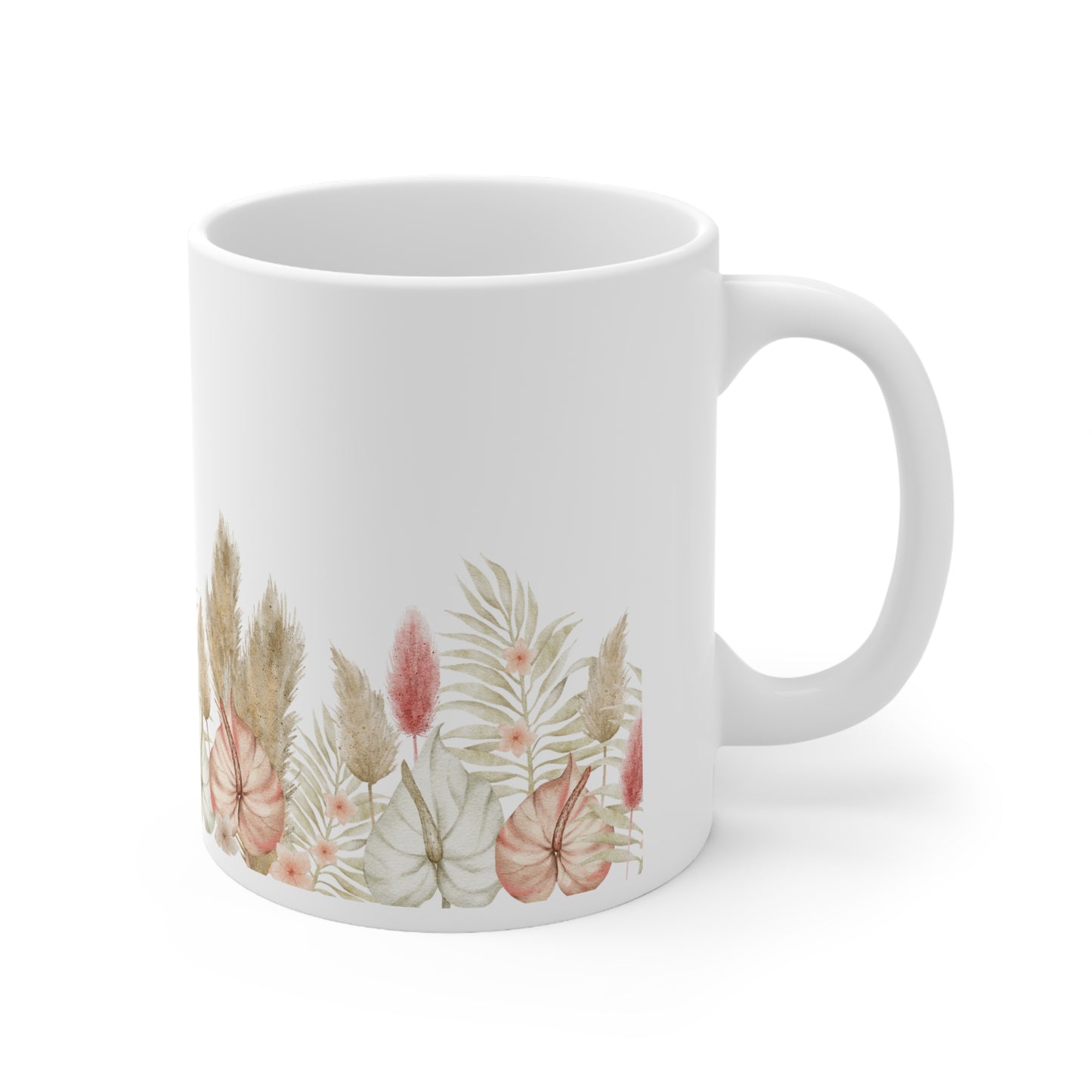 Beige Floral Ceramic Mug 11oz