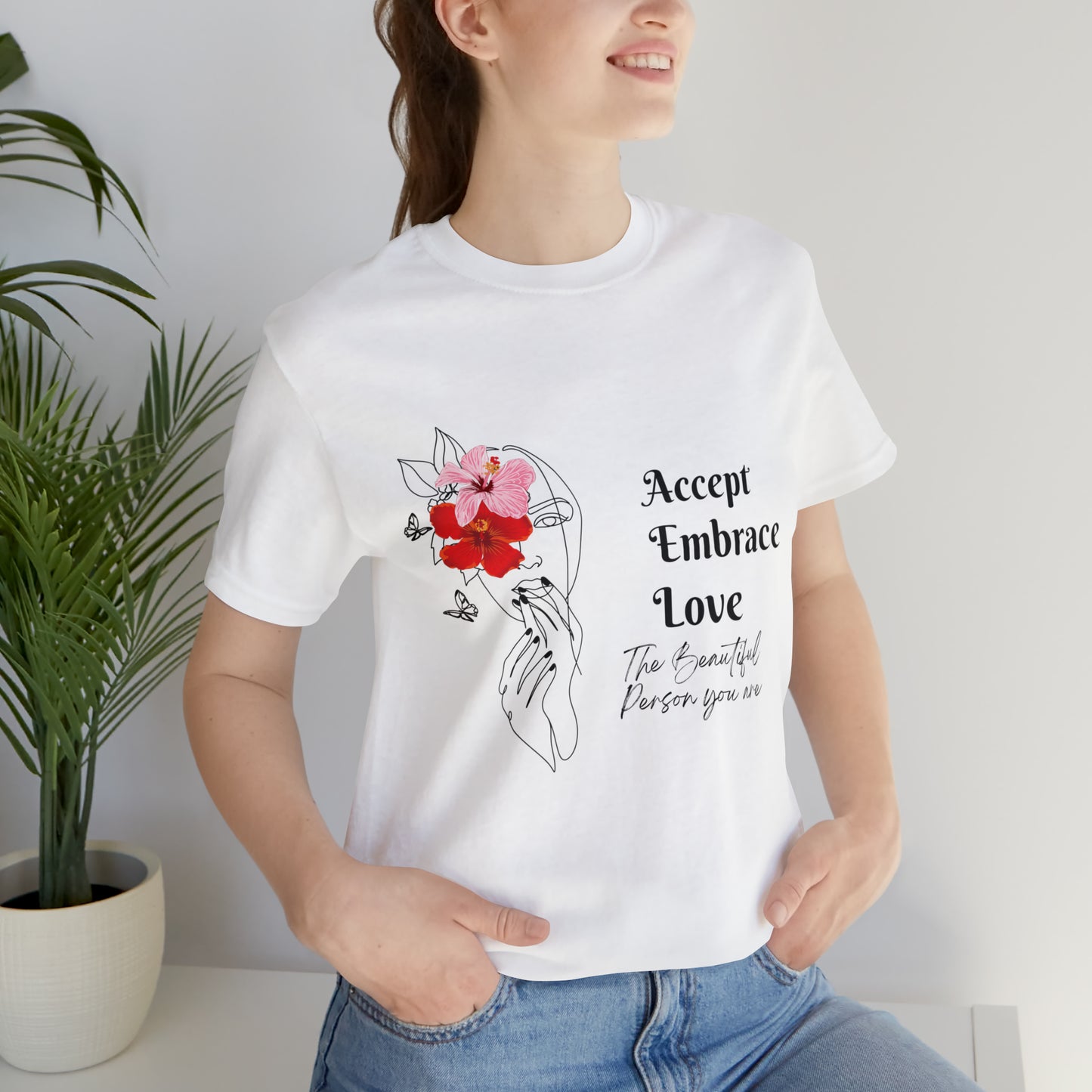 Accept Embrace Love Butterfly Unisex Jersey Short Sleeve Tee