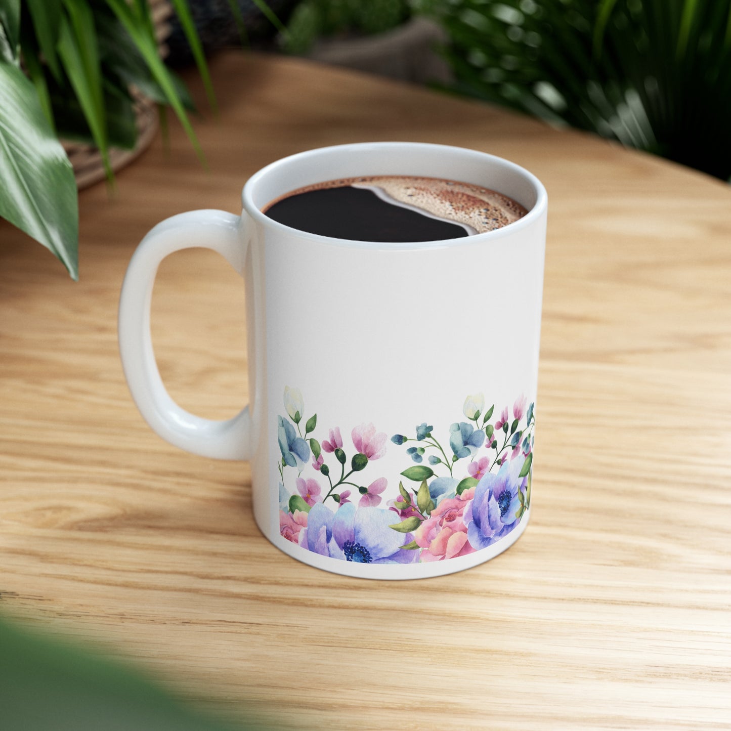 Blue Floral Ceramic Mug 11oz