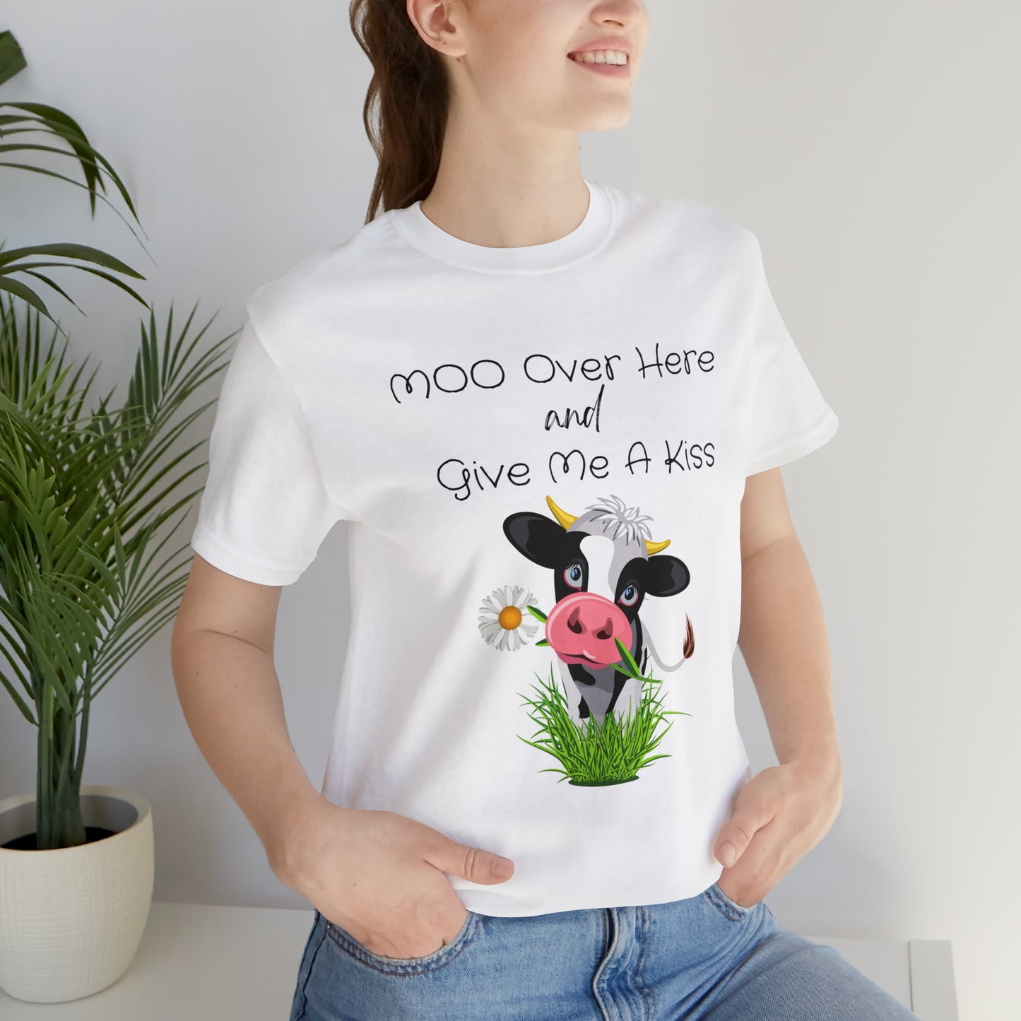 Cow Moo Over Here Kiss T-shirt, Unisex Jersey Short Sleeve Tee