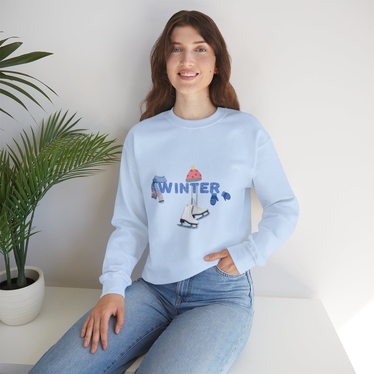 Winter Holiday Fun Skating with Hat and Scarf Unisex Sweatshirt