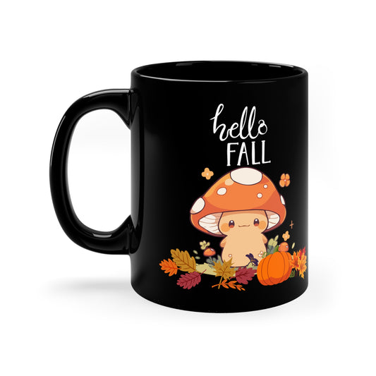 Mushroom Hello Fall 11oz Black Mug