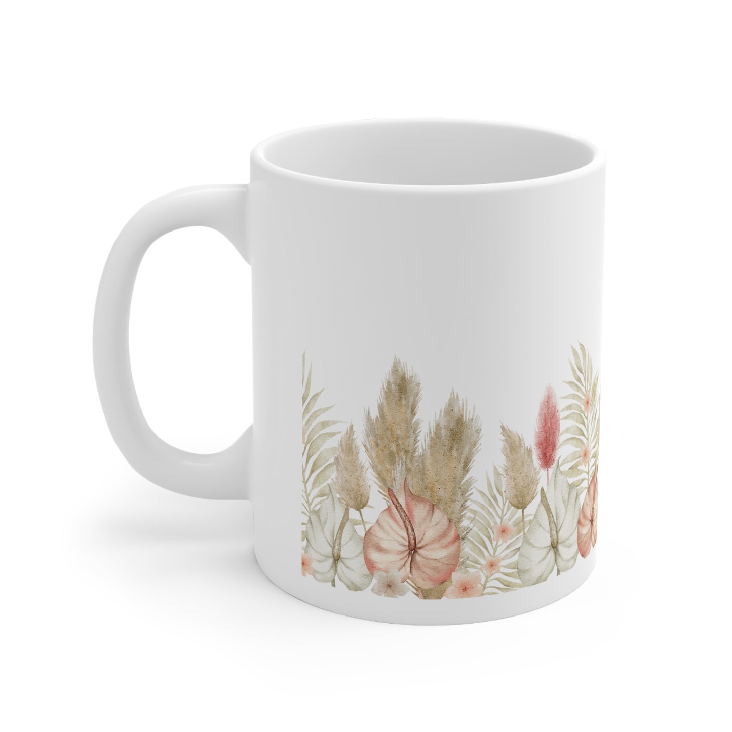 Beige Floral Ceramic Mug 11oz