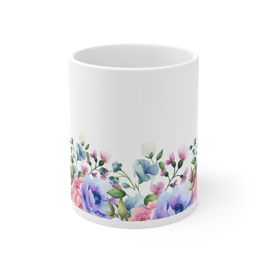 Blue Floral Ceramic Mug 11oz