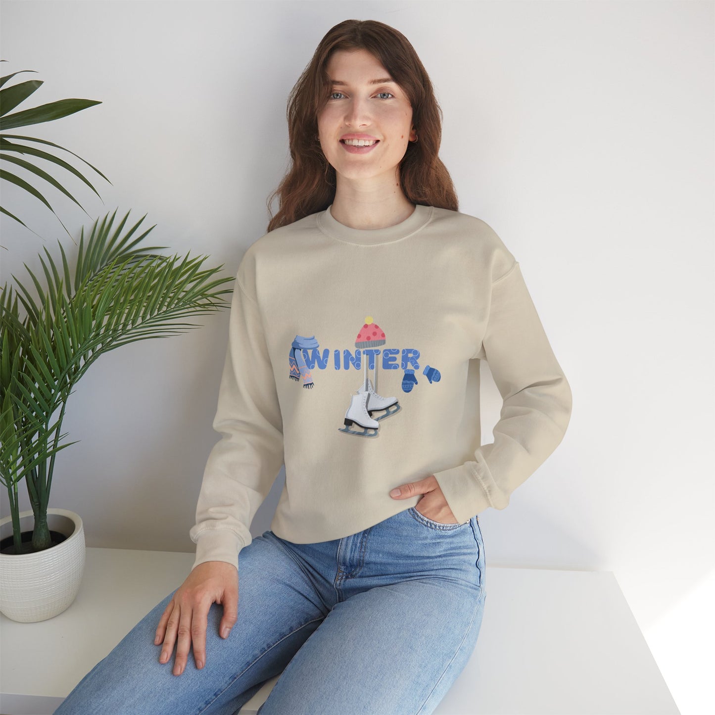 Winter Holiday Fun Skating with Hat and Scarf Unisex Sweatshirt