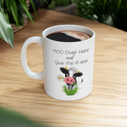 Moo Over and Give Me A Kiss Little Cow Ceramic Mug 11oz