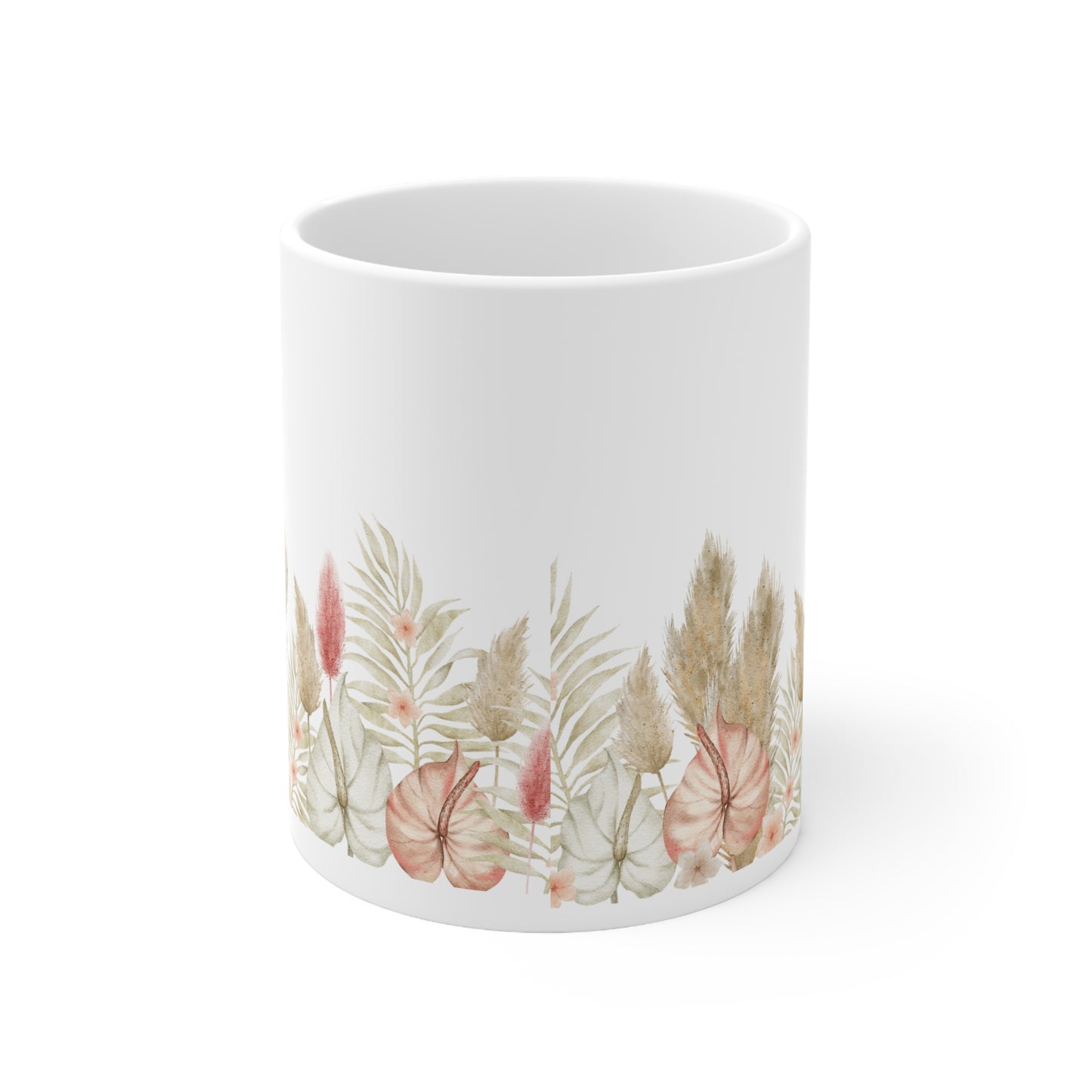 Beige Floral Ceramic Mug 11oz