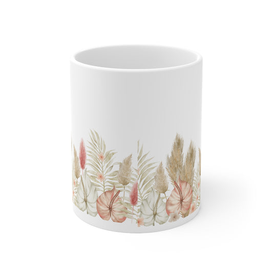 Beige Floral Ceramic Mug 11oz