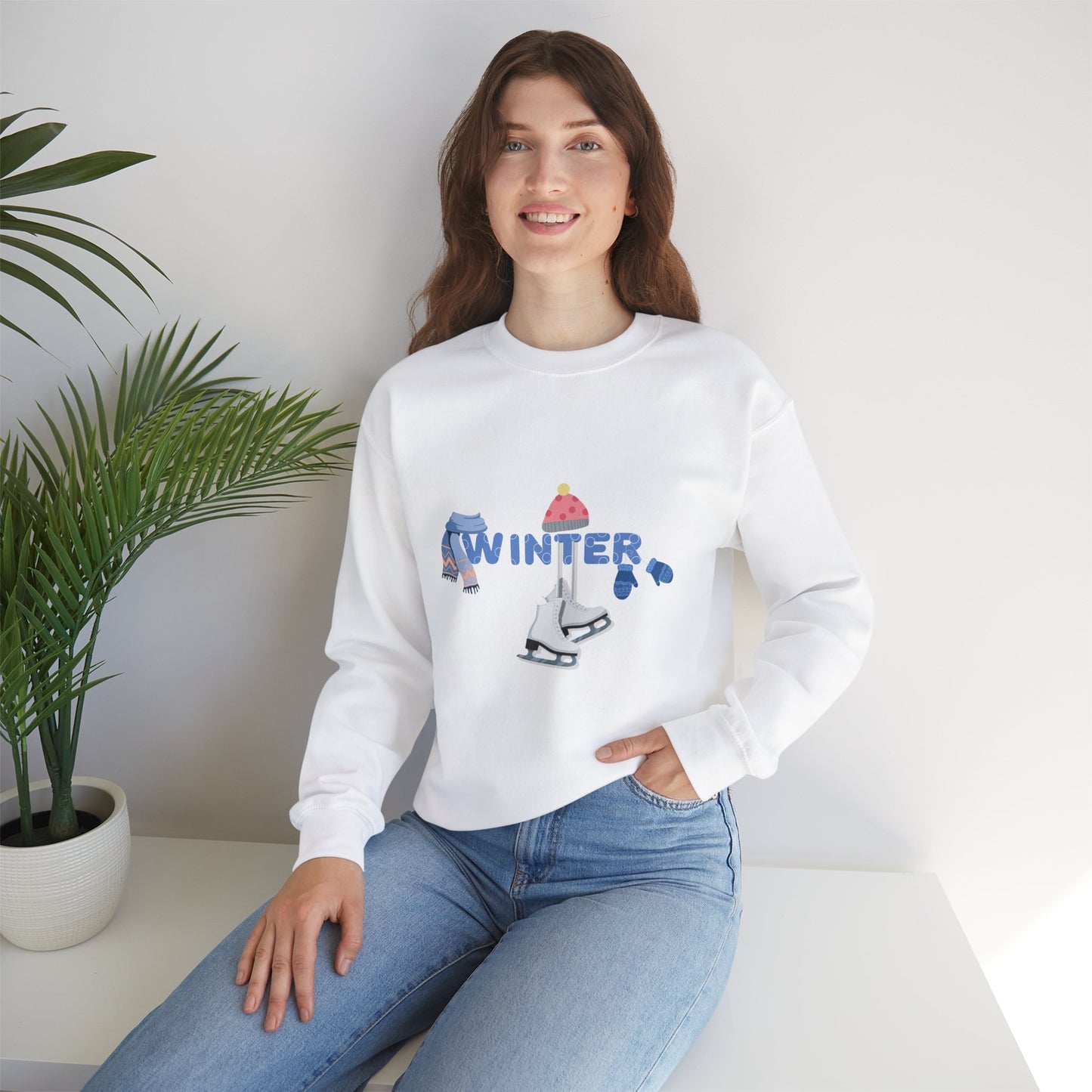 Winter Holiday Fun Skating with Hat and Scarf Unisex Sweatshirt