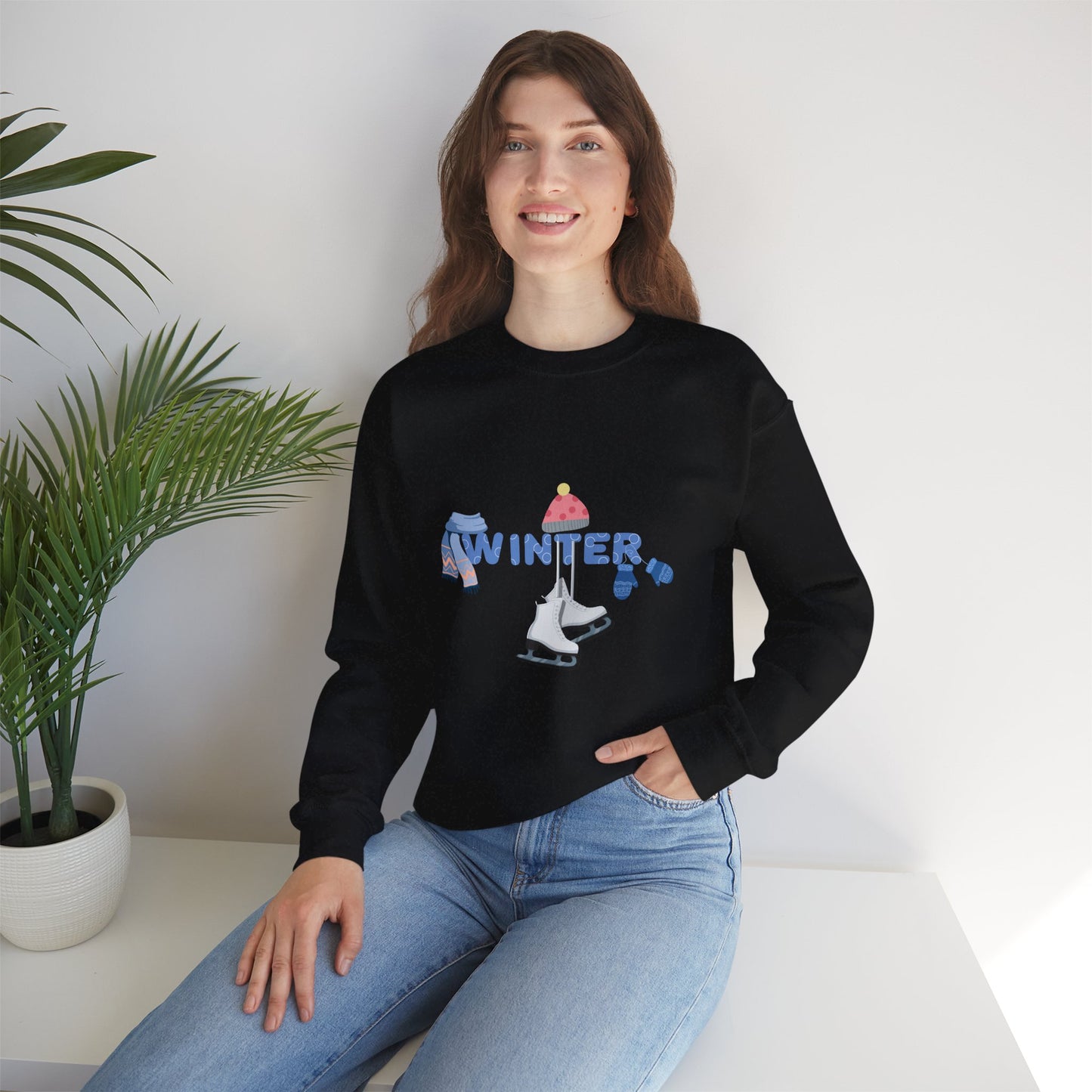 Winter Holiday Fun Skating with Hat and Scarf Unisex Sweatshirt