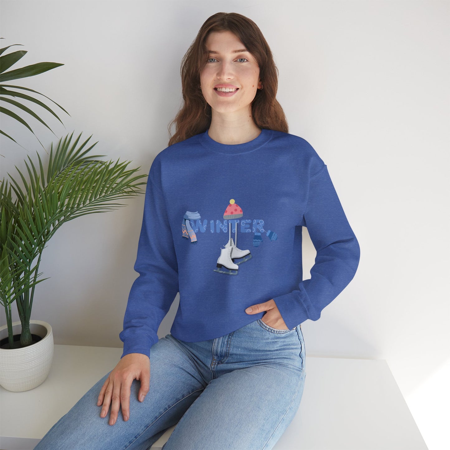 Winter Holiday Fun Skating with Hat and Scarf Unisex Sweatshirt