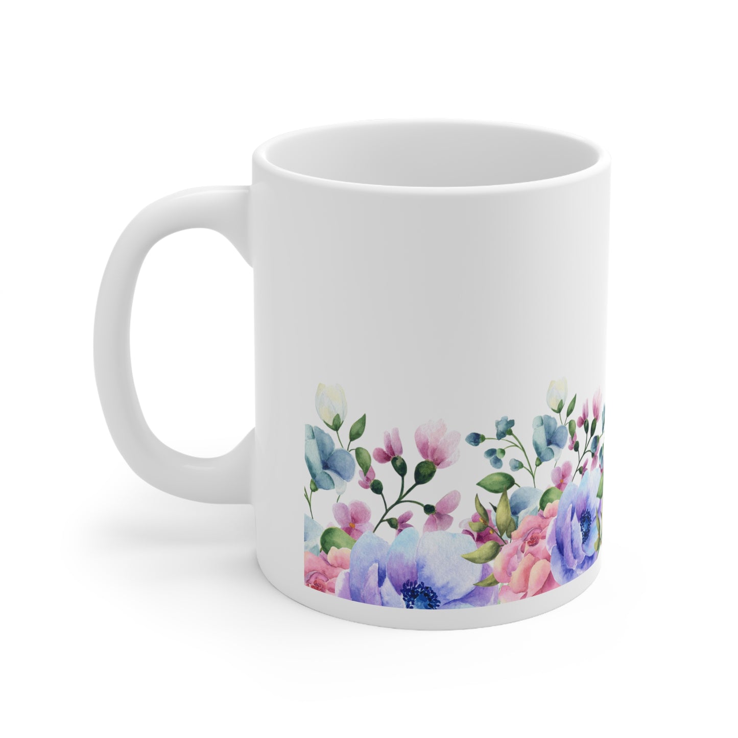 Blue Floral Ceramic Mug 11oz