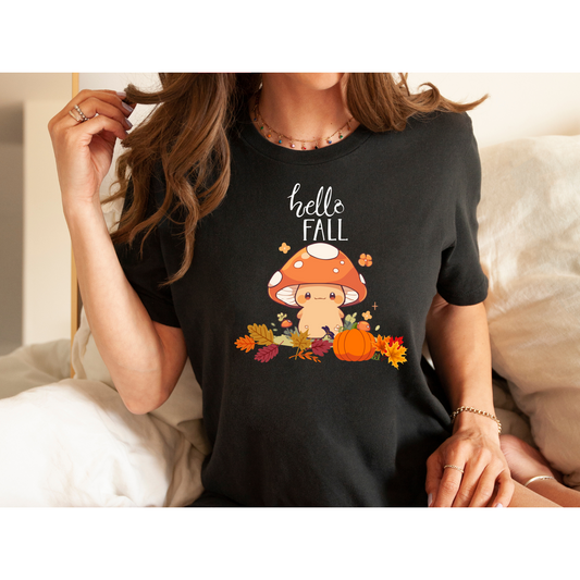 Mushroom Hello Fall T-shirt, Aesthetic Mushroom T-shirt, Cottagecore Shirt, Hello Autumn Shirt, Mushroom Shirt, Fall Vibes, Autumn Mushroom Shirt, Unisex Tee