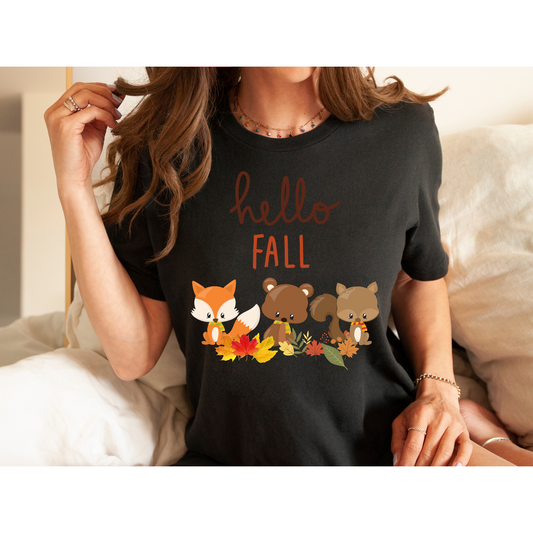 Hello Fall Critters T-shirt, Autumn Season Lovers shirt, Love Fall Tee, Pumpkin Season, Teachers Fall T-shirt, Plus Sizes, Unisex Tee