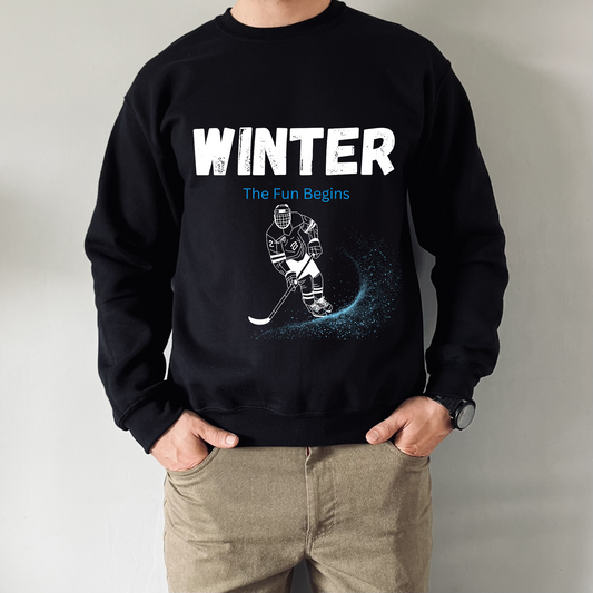 Hockey Fun Sweatshirt, Holiday Season Sweatshirt, Hello Winter, Winter Vibes, Snow Sports Fun Olympic Sports, Unisex Sweatshirt