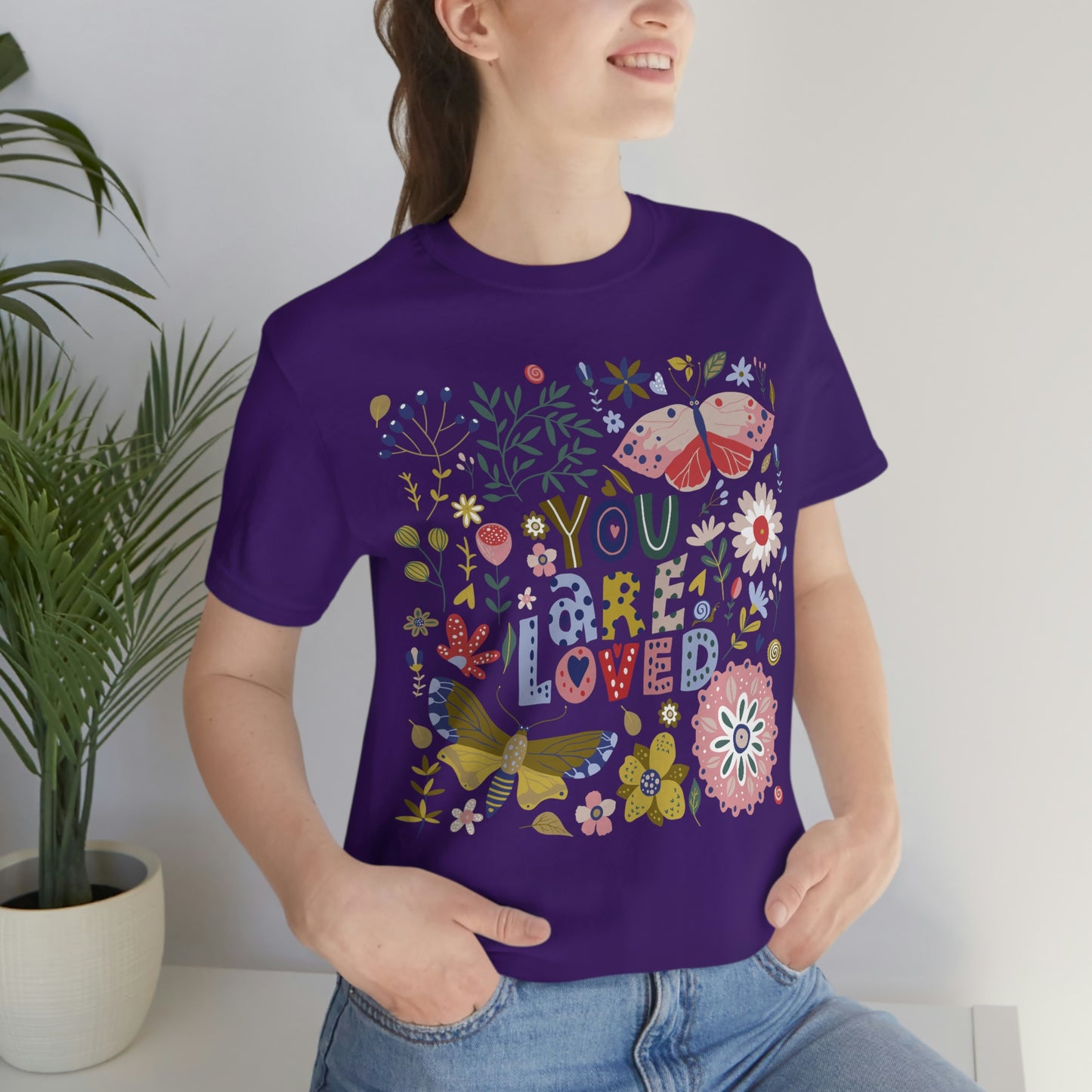 You Are Loved Floral with Butterflies Design T-Shirt, Share Love Message, Unisex Jersey Short Sleeve Tee