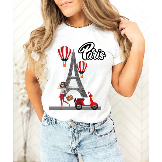 Paris Girl On Vacation French Shirt Paris Theme Gift Unisex Jersey Short Sleeve Tee
